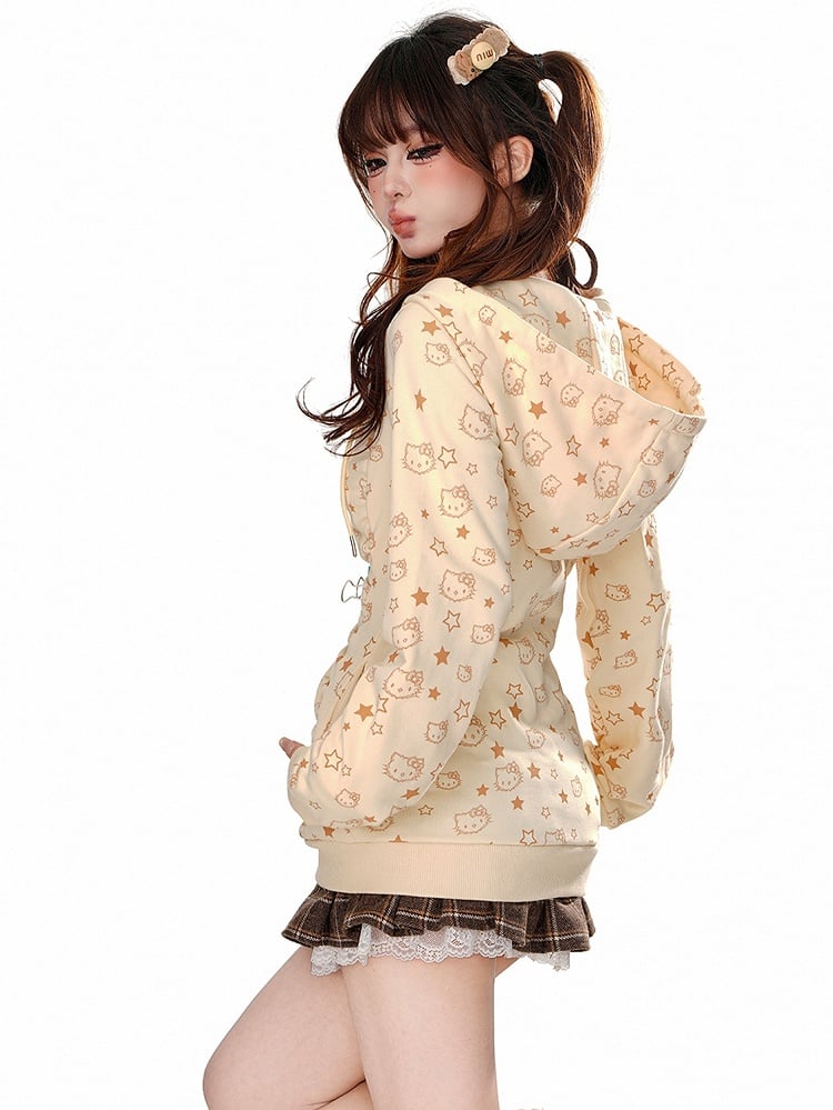 Grau/Apricot – Kitty – Kapuzenjacke mit durchgehendem Rüschendesign und Reißverschluss