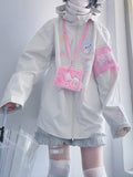Kawaii Yami Windbreaker Beige Print Jacket Doctor Cat Hood Drawstring with