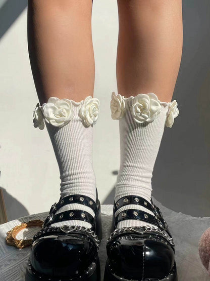 Decor White Rose Satin Socks