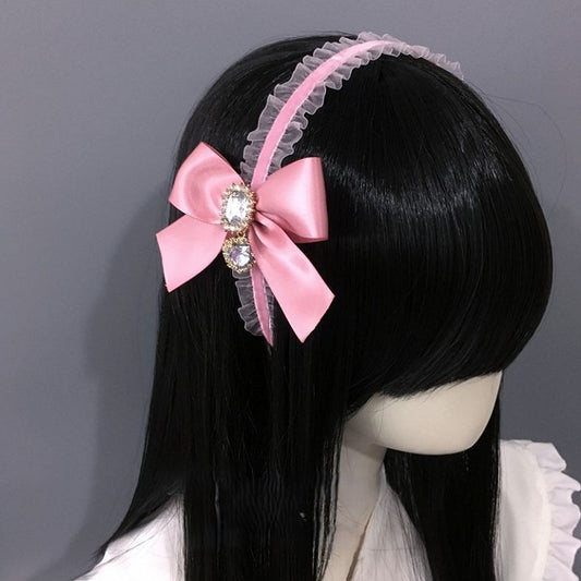 KC Bow with Lace Rhinestone Decorated Black/Pink