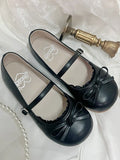 Knotted with Flat Black Trim Sweet Bow at Top Lolita Matte Lace Shoes Round Toe