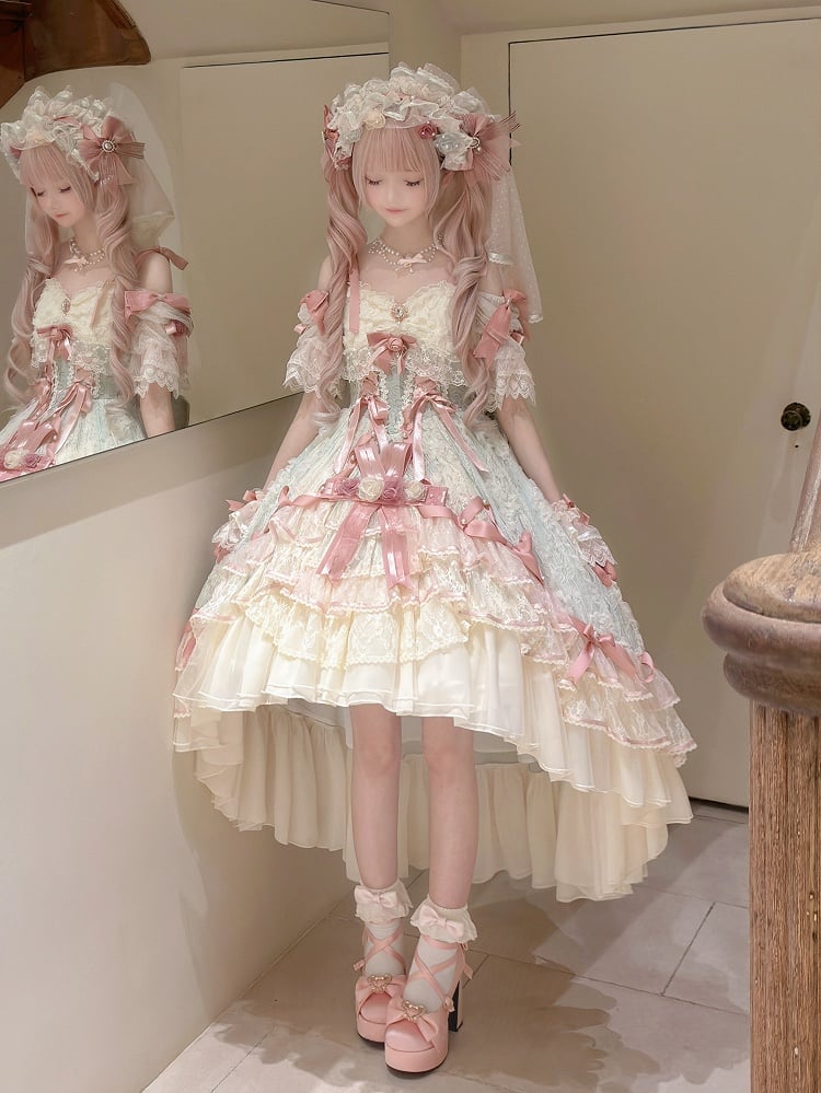 Corset Pink Skirt Hanayome and Waist Dress Layered Green High-low Lolita with