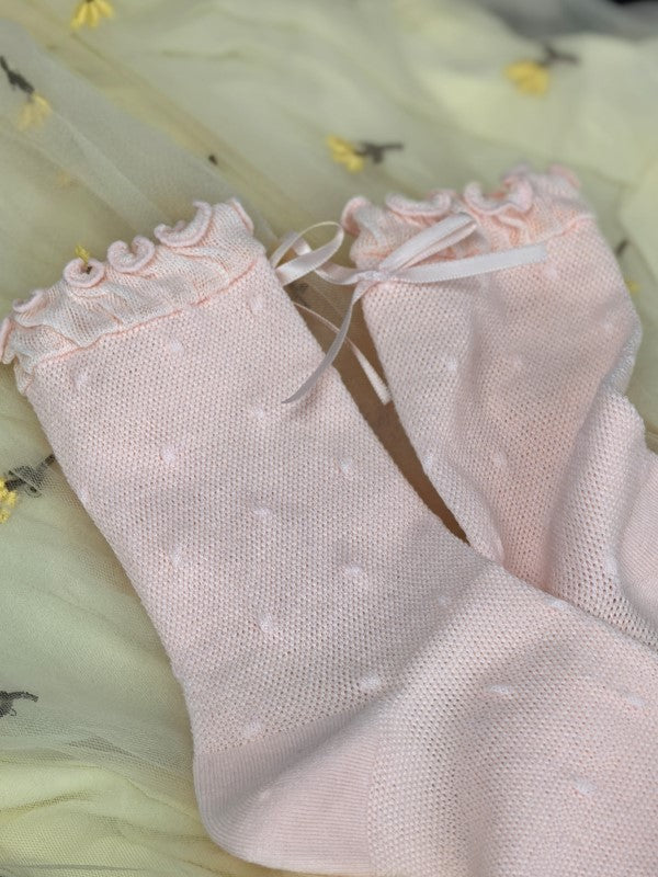 Muster Polka-dot Bowknot Details Wadenbündchen Socken Rüschen Weiß/Schwarz/Rosa/Blau/Gelb