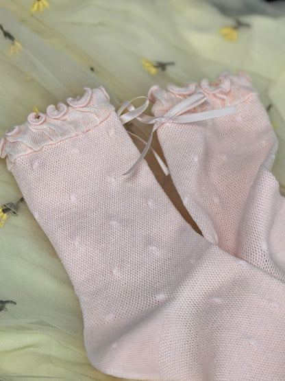 Muster Polka-dot Bowknot Details Wadenbündchen Socken Rüschen Weiß/Schwarz/Rosa/Blau/Gelb