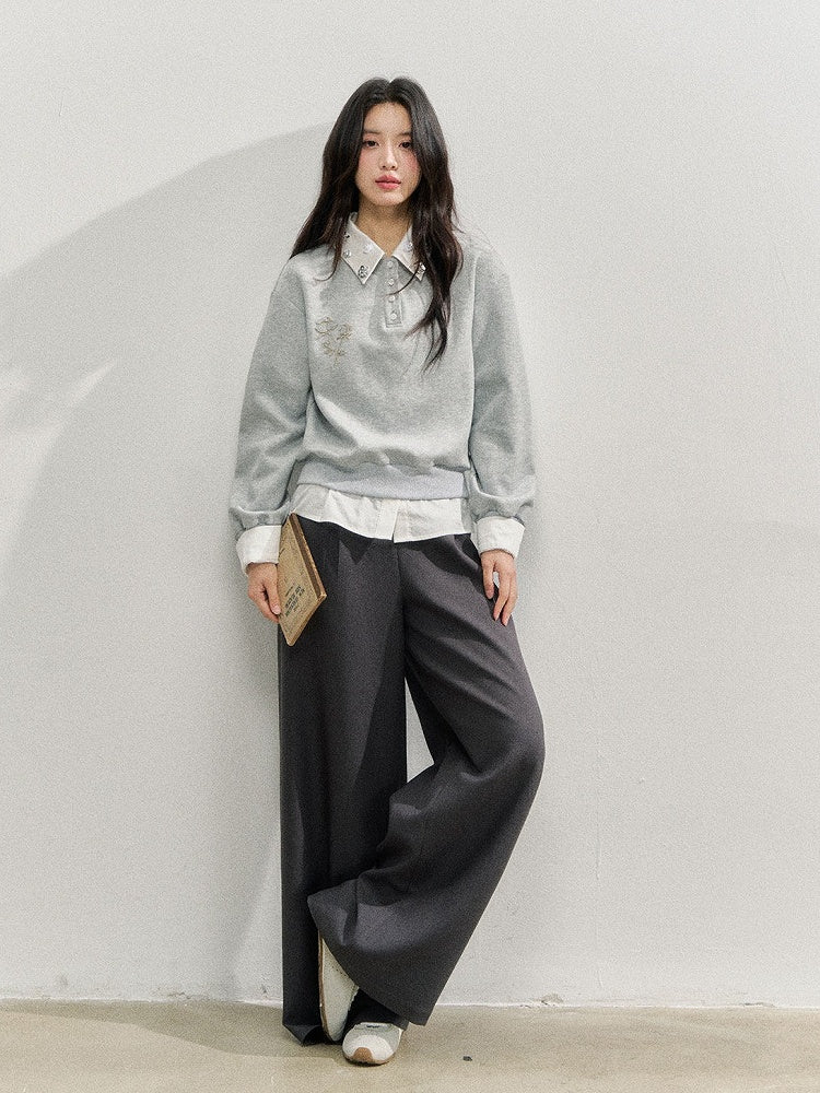 Shirt Embroidery Accents and Gray Faux Rose Rhinestone Two-piece with