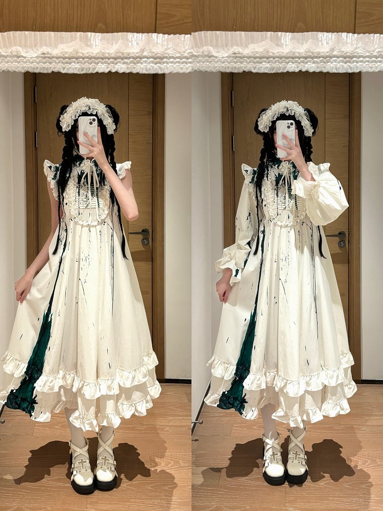 Guro Lolita Dress with Green Blood Splatter - Blossom Herald