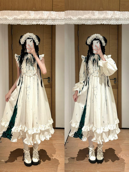 Guro Lolita Dress with Green Blood Splatter - Blossom Herald