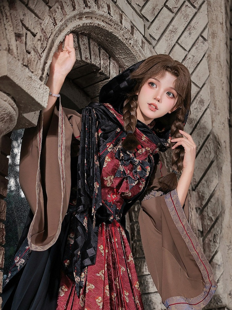 Retro Floral Print Lolita JSK with Layered Skirt - Neoludwig