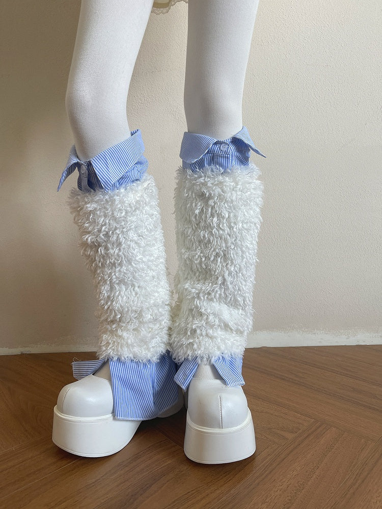 Curly Fur White Warmers Faux Leg