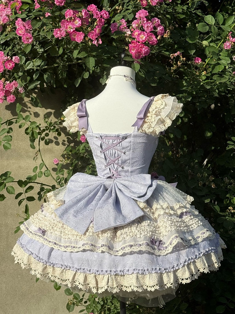 Skirt Accents Purple Dress Waist Jumper Lolita Bow Boned Ballercore
