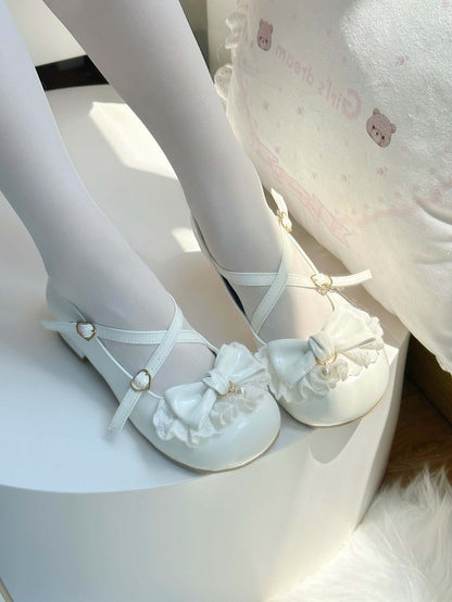 Mary White Lace 2.5cm with Low-heel Sweet Details Janes Bow Trim Lolita