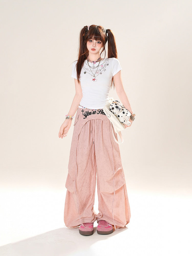 T-Shirt Weiß Rundhals Stern Halskette Print