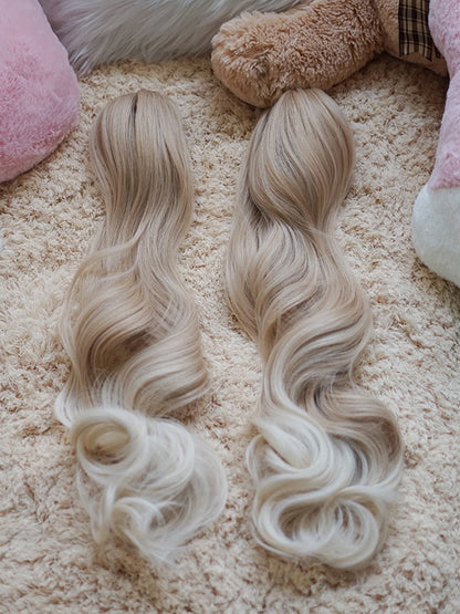 Milk White/Light Blonde/Black Wavy Ponytail Claw Clips