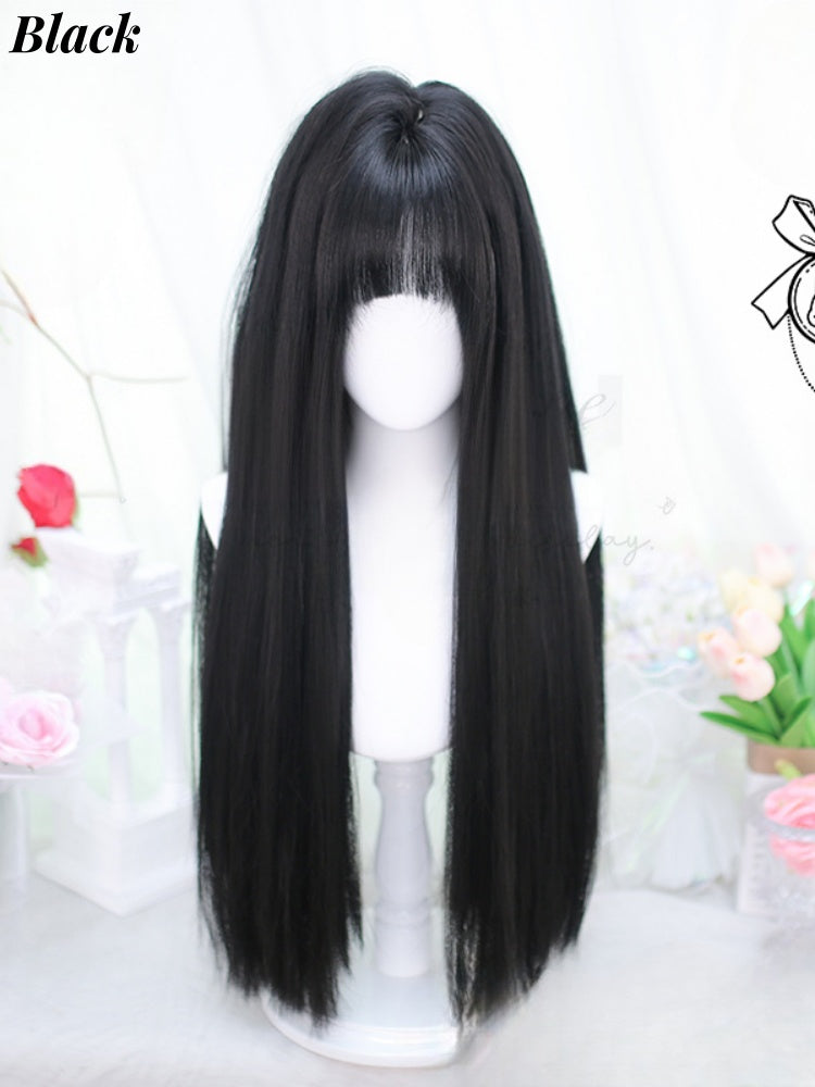 Schwarze/schwarze Tee/braune, glatte Unterbrustperücke mit Pony