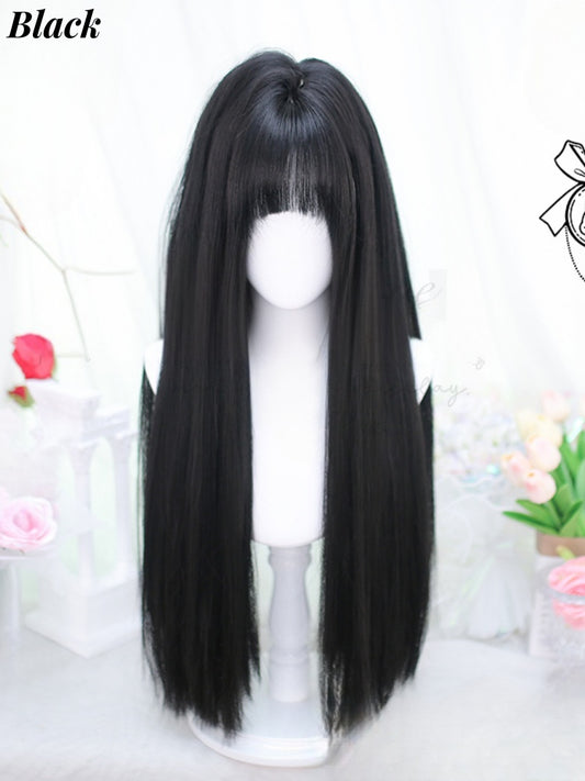 Schwarze/schwarze Tee/braune, glatte Unterbrustperücke mit Pony