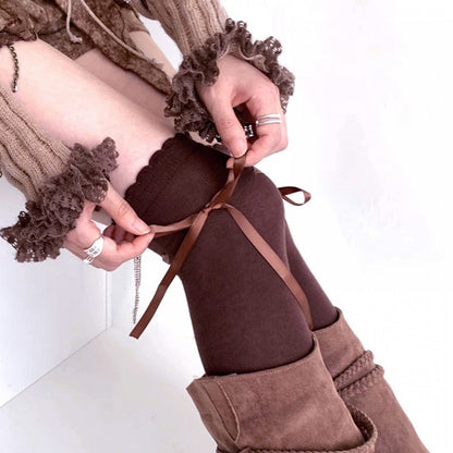 ブラック / ホワイト / グレー / ブラウン スイート セルフタイ 蝶結び JK ストッキング