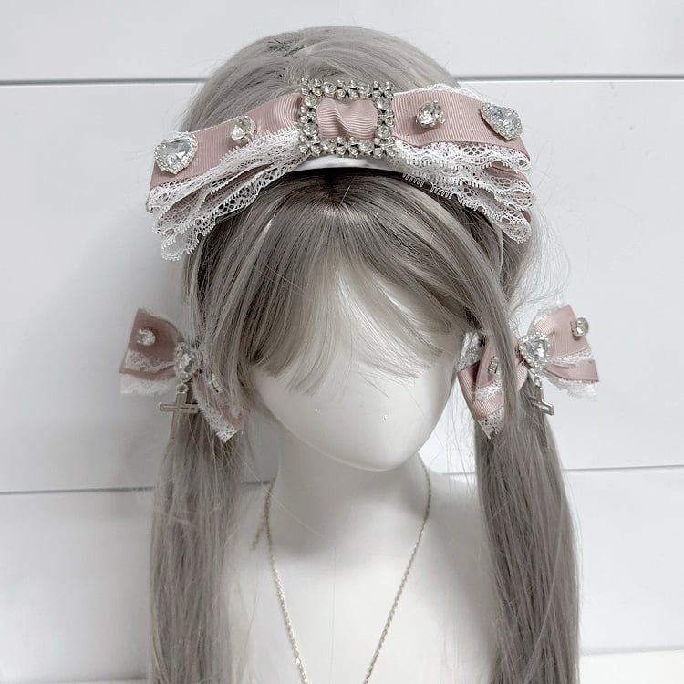 Jirai Kei Strass verzierte Spitzenbesatz Schleife KC