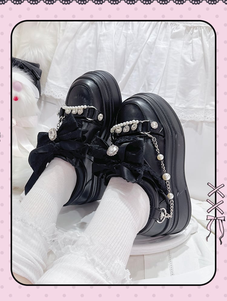 Top at Jirai Kei Black Bow Platform Sneakers with