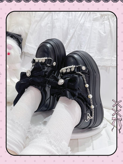 Top at Jirai Kei Black Bow Platform Sneakers with