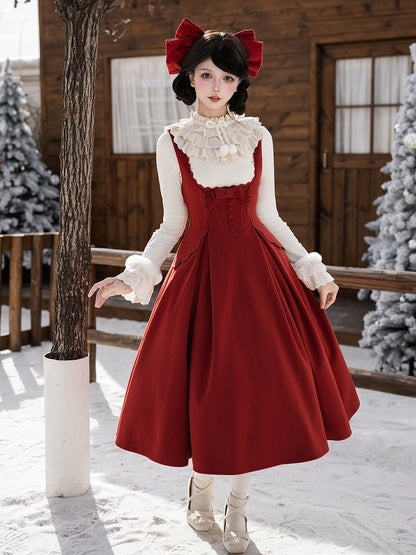 Long Rosette Boned Dress Version Lolita Waist Red Embroidery