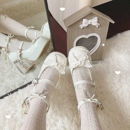 Design High Lolita Heels Snap with Platform White Hime Transparent Block Heel