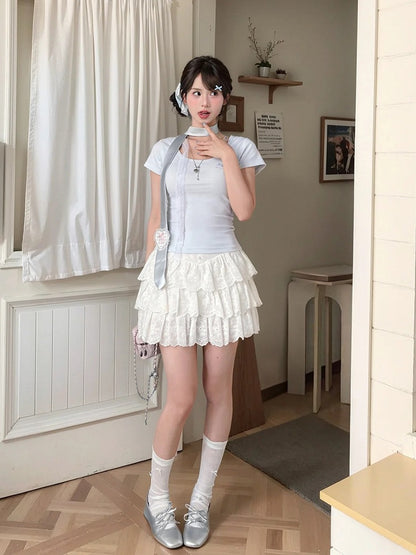 Blue Scoop Neckline T-shirt Dolphin-shaped Cutout Back