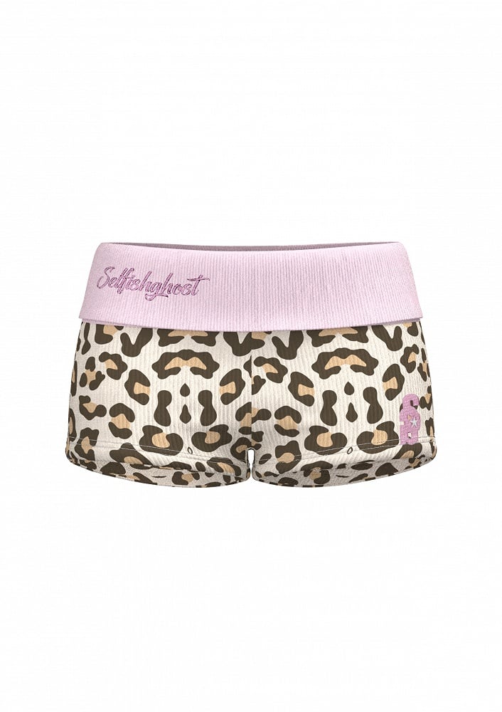 Modische, bestickte Gyaru Glamour-Shorts mit Leopardenmuster und elastischer Taille