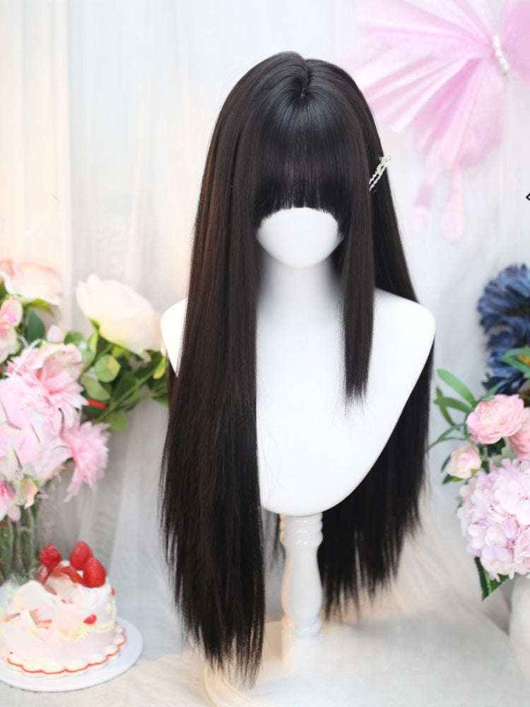 ブラックティーのアンダーバスト丈ストレートウィッグ（フルバング付き）