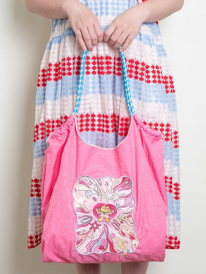 Lucky Charm Pink Large Capacity Tote Bag With Adorable Fortune Cat Embroidery