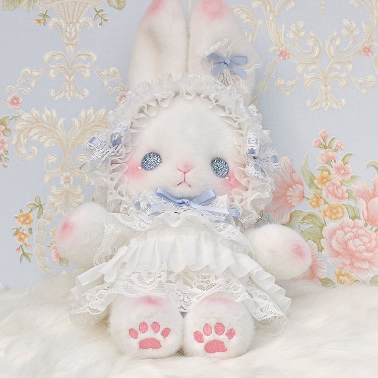 White Bag Bunny Bowknot Standing-eared Accents Convertible Strap with Blue