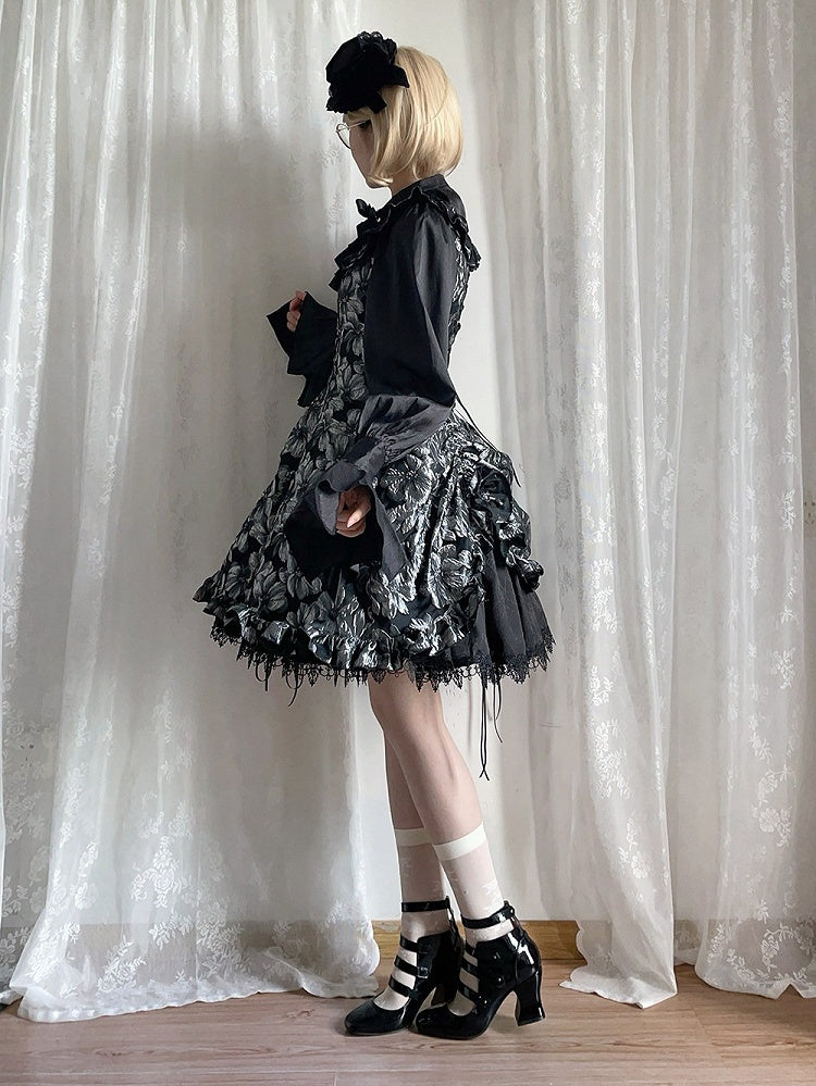 Silver and Black Ruffled JSK Gothic Lily - Miss Point