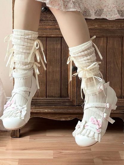 Design Details Pattern Crisscross Lace Applique Shoes Trim Sweet Polka-dot Lolita White Bowknot Bunny