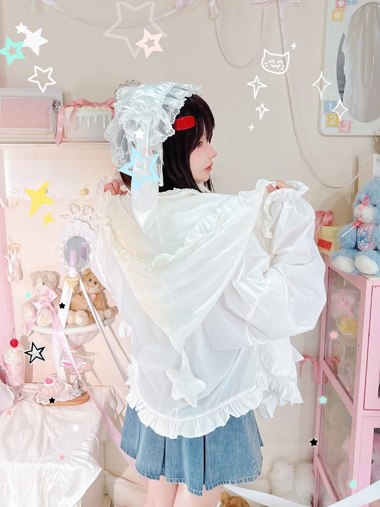 Sweet White Bowknot Sun Protection Jacket with Star Hood - NANACO
