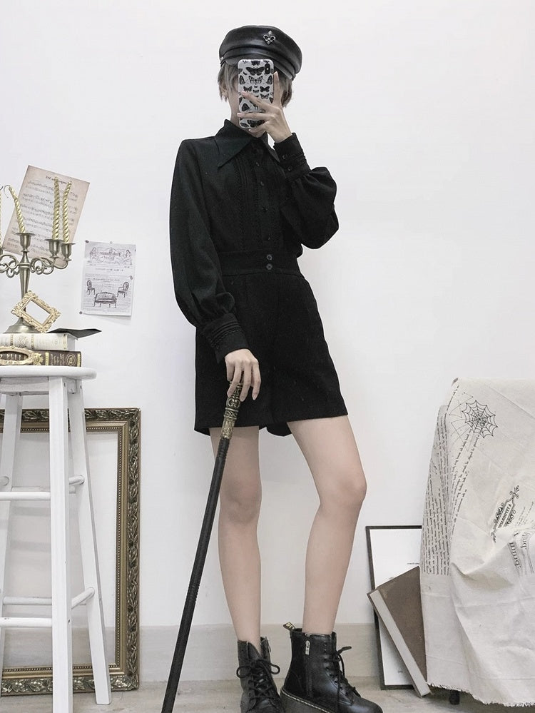 プリンス レース スリーブ 4 とロングディテール フォールドオーバー プリーツオプション カラーシャツ カラーポイント