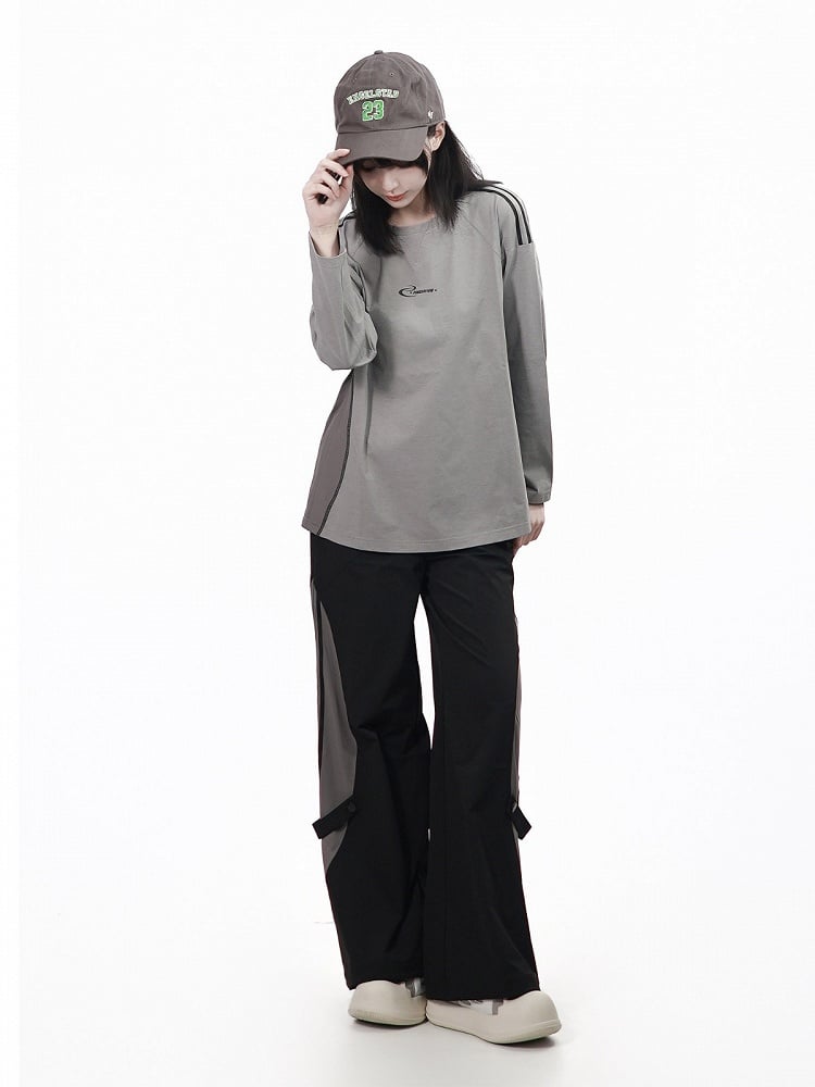 Black Breathable Straight Pants with Mesh Accents - PINK SAVIOR