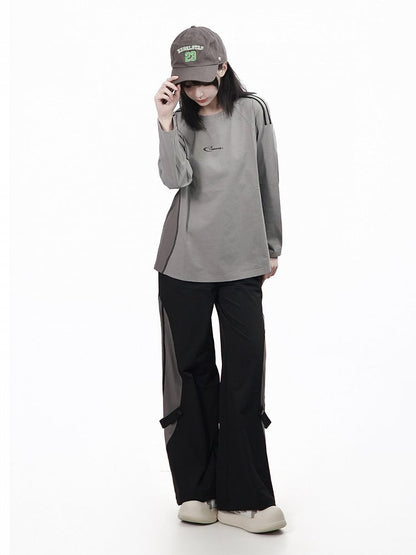 Black Breathable Straight Pants with Mesh Accents - PINK SAVIOR
