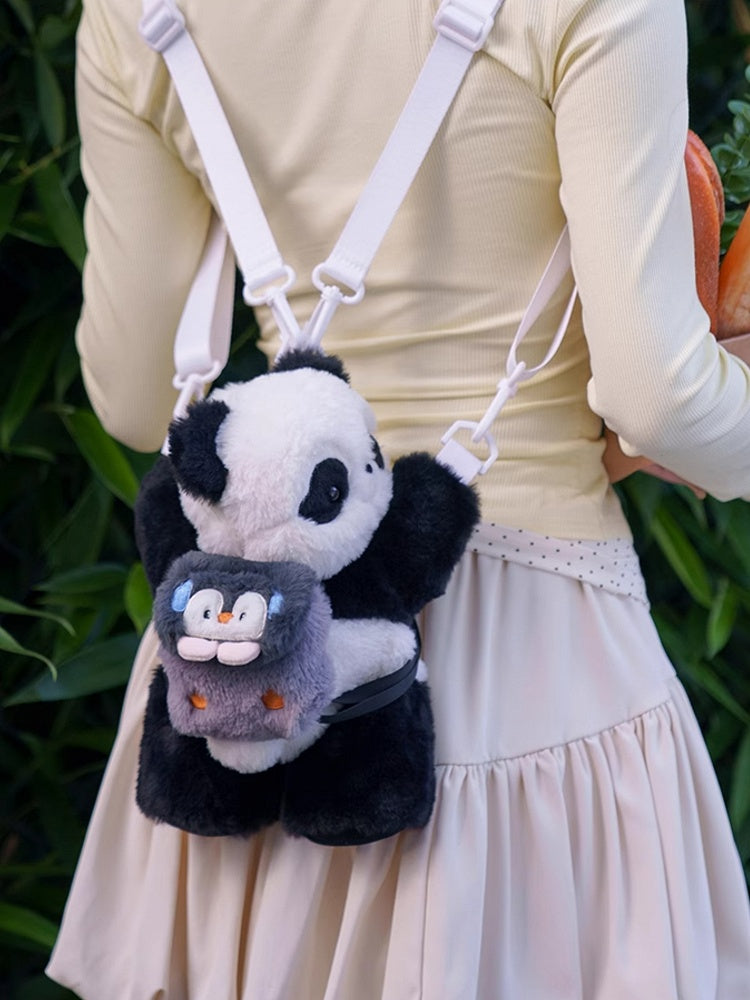 Bag Backpack + Cute Apple/Penguin Keychain Backpack/Crossbody Panda Plush