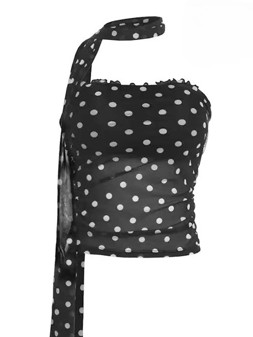 Polka-dot Edge Bittersweet Double Black Tube Pattern Top Ruffle