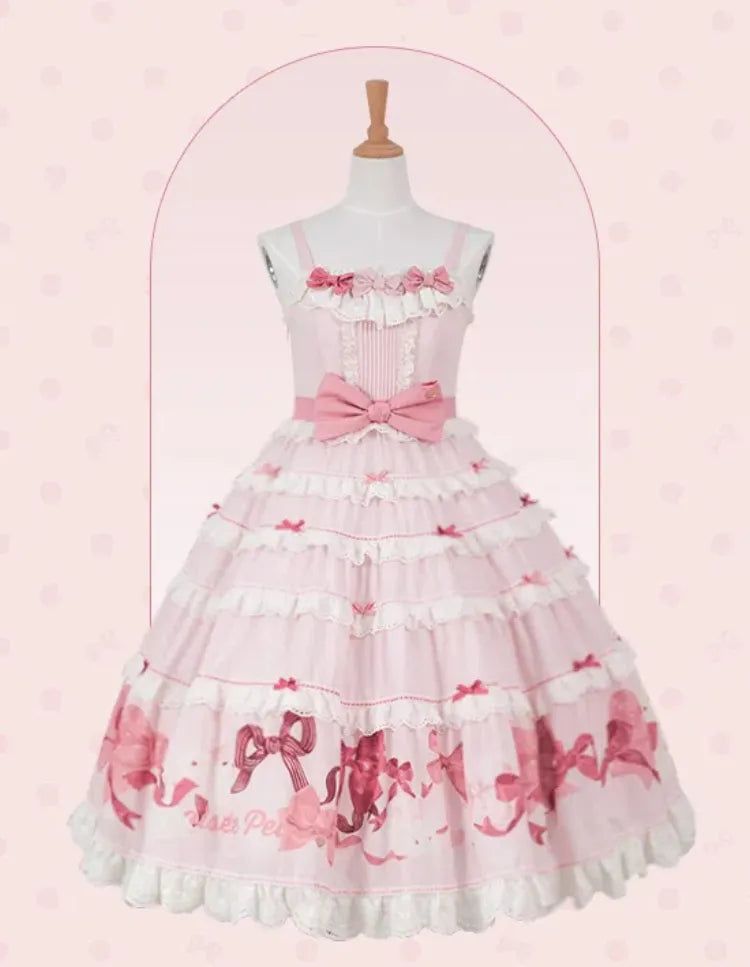 スカート スイートピンク キュート ドレス ジャンパー リボン プリント ロリータ バニー