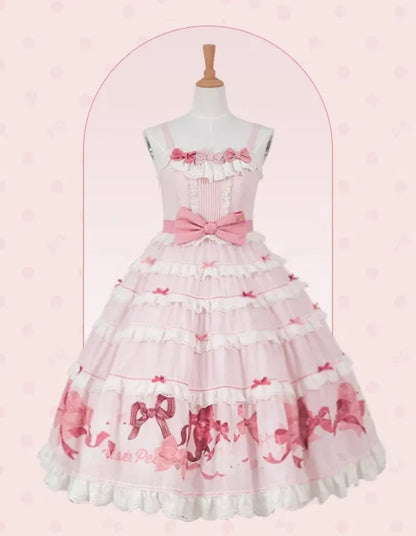 スカート スイートピンク キュート ドレス ジャンパー リボン プリント ロリータ バニー