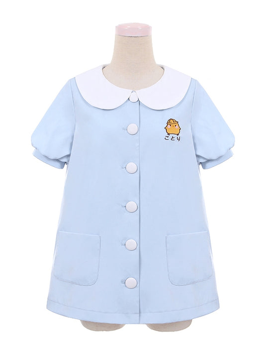 Hellblaues Top mit Puffärmeln und Peter-Pan-Kragen von Little Chicken