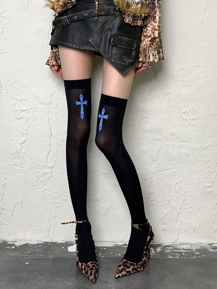Black/White Y2K Cross Overknee Stockings
