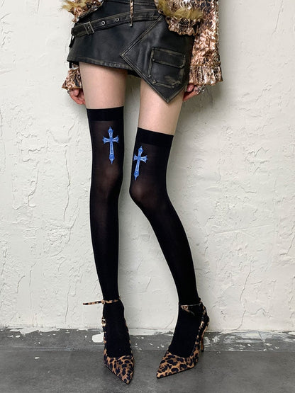 Black/White Y2K Cross Overknee Stockings