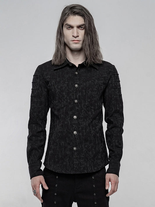 Long Sleeve Elastic Shirt Men's Jacquard Punk Black