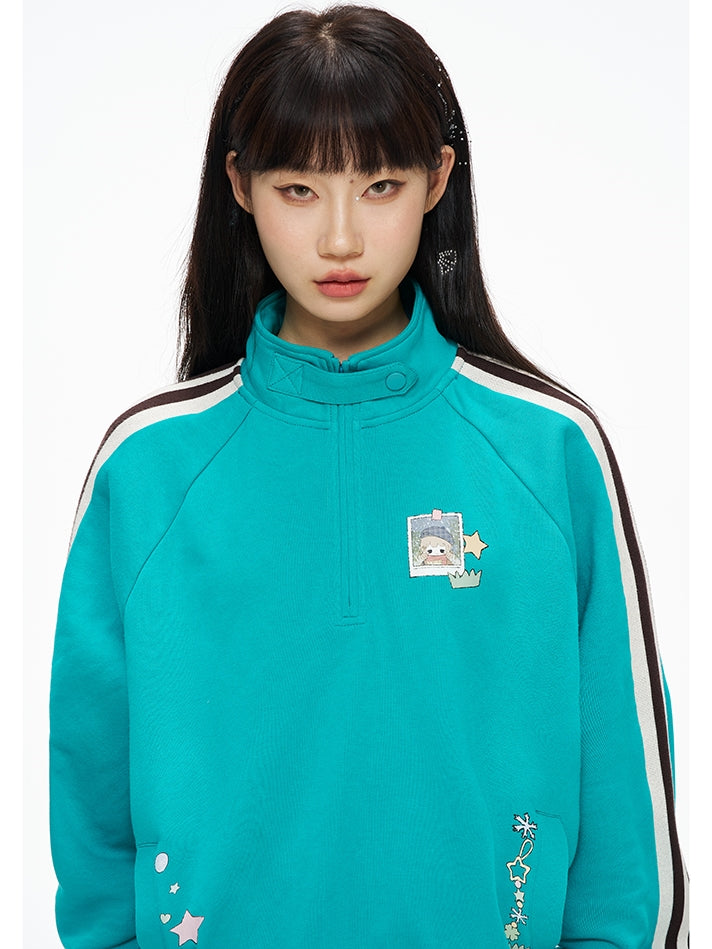 Stripes with Sweatshirt Neck Blue High Side Sporty