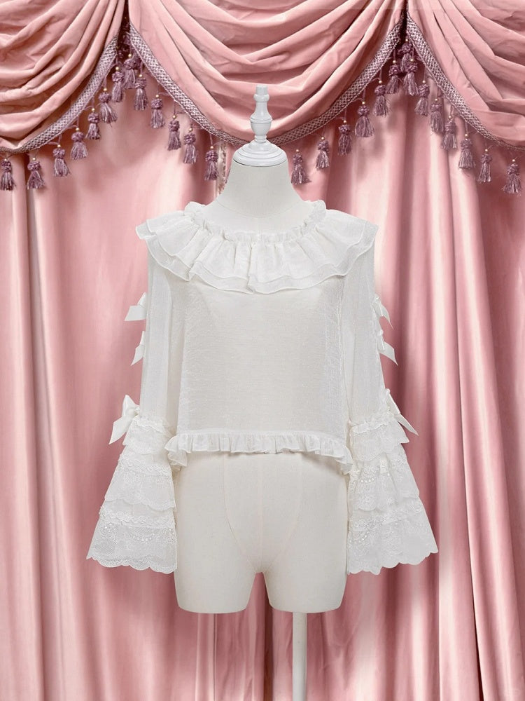 Accents Lolita Bow Bell Lace Sleeves with White Blouse