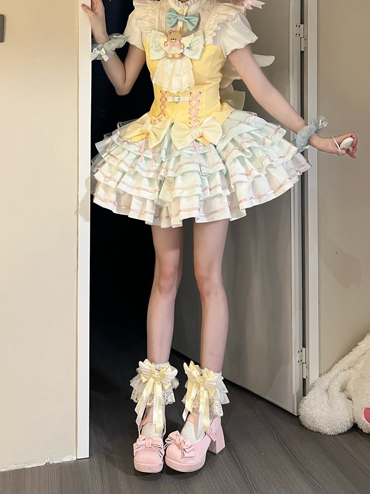 Bear Angel Lolita Full Set: Short-Sleeve Top, Ruffle Skirt, Wings & Bow - Sweet Dream Box