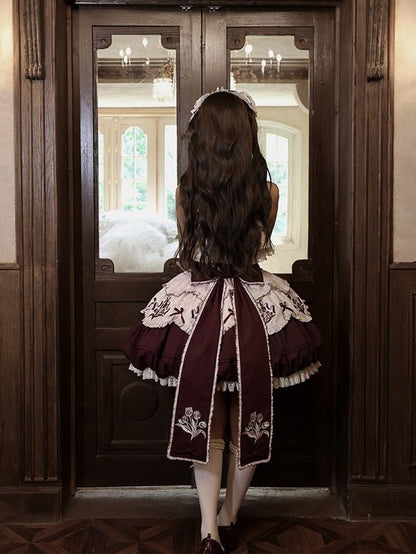 Classic Tulip Floral Embroidered Jacquard Lolita JSK Short Bubble Skirt Dress - Whispering Roses