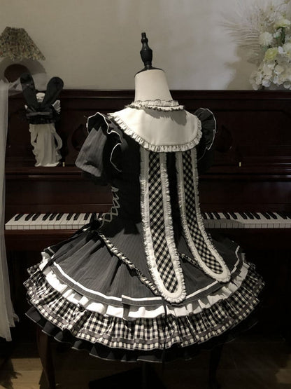 耳付き襟付きストライプドレスダークロリータゴシックバニー半袖グレーバック