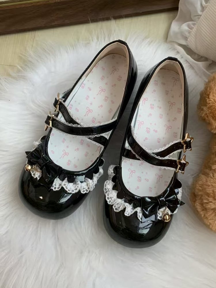 with Janes in Low-heel Mary Clasp Star PU Black